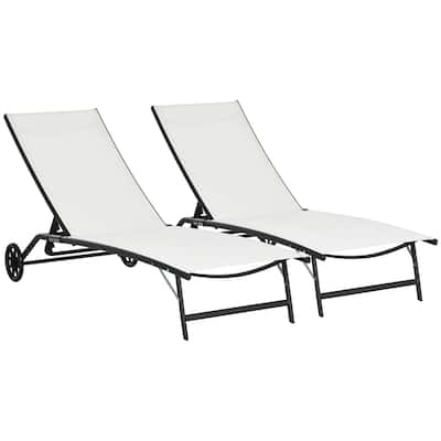 Chaise Lounge Outdoor,2 Piece Lounge Chair with Wheels,Tanning Chair with 5 Adjustable Positions for Patio,Beach, Yard, Pool