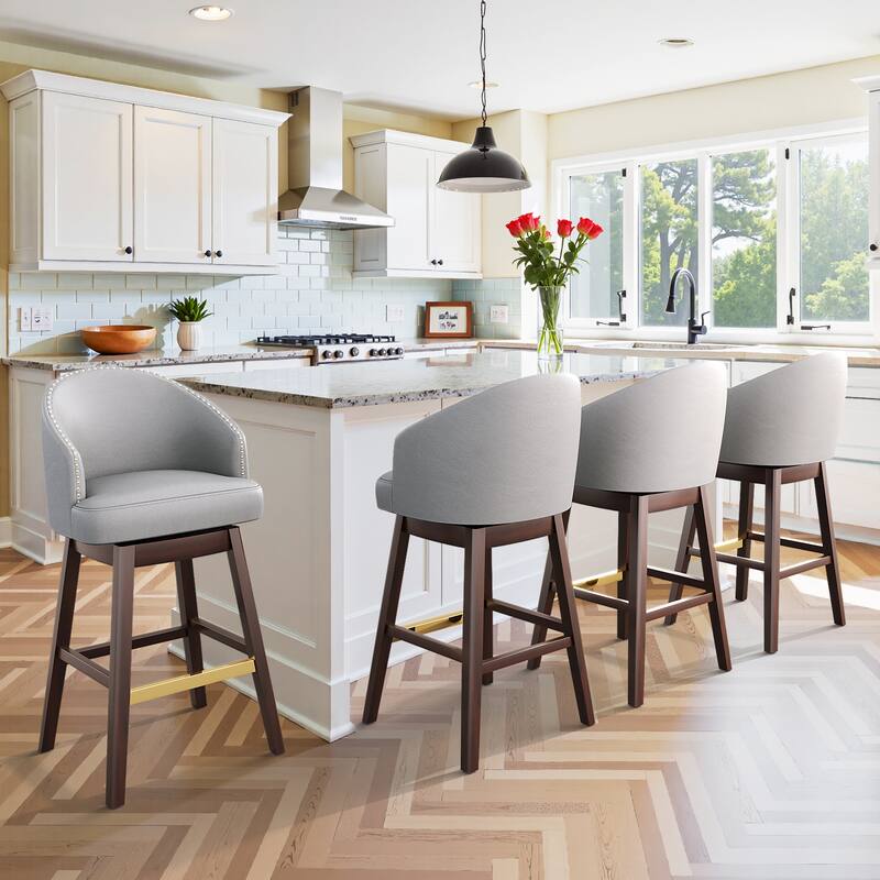 31.9"H Height Solid Wood Swivel Indoor BarStools Set of 2 or 4 - Set of 4 - DarkGrey