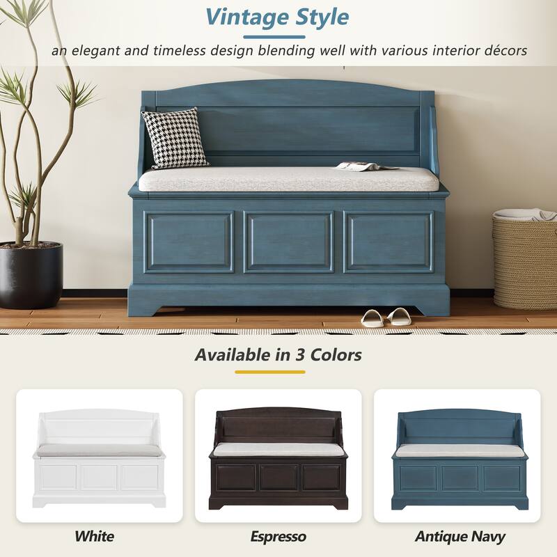 Retro Wooden Shoe Storage Bench with Linen Cushion, Safe Soft-Close Lift Top & Hidden Compartments for Entryway or Hallway