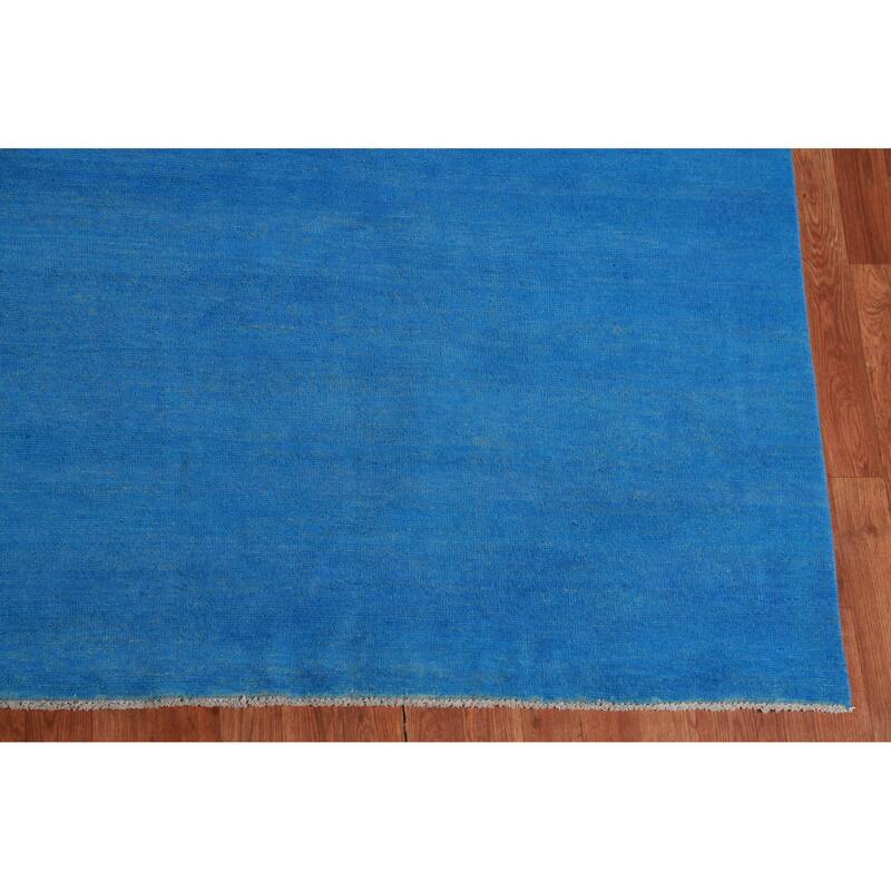 Hand Knotted Oriental 100% Wool Carpet Modern Solid Navy Blue & Blues Gabbeh Area Rug - 11' 8'' X 9' 1''