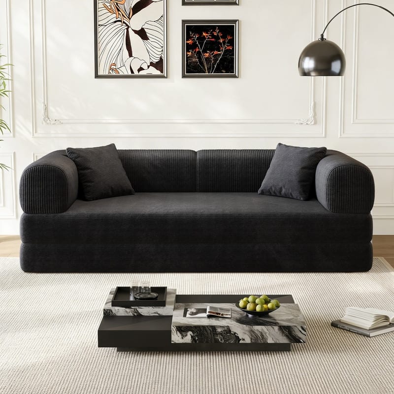 78.8" Convertible Floor Sofa Bed, Corduroy Folding Mattress Sofa Couch for Small Spaces ,No Assembly