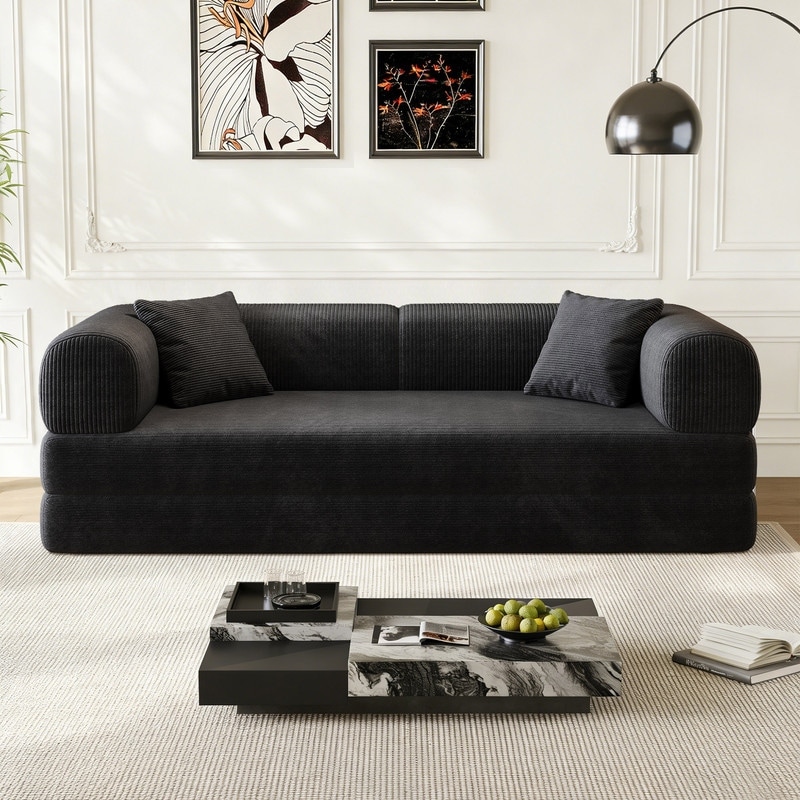 78.8" Convertible Floor Sofa Bed, Corduroy Folding Mattress Sofa Couch for Small Spaces ,No Assembly