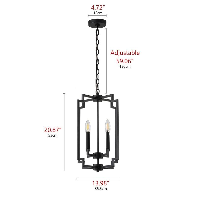 Industrial Black 4-Light Pendant Light with Open Cage Frame