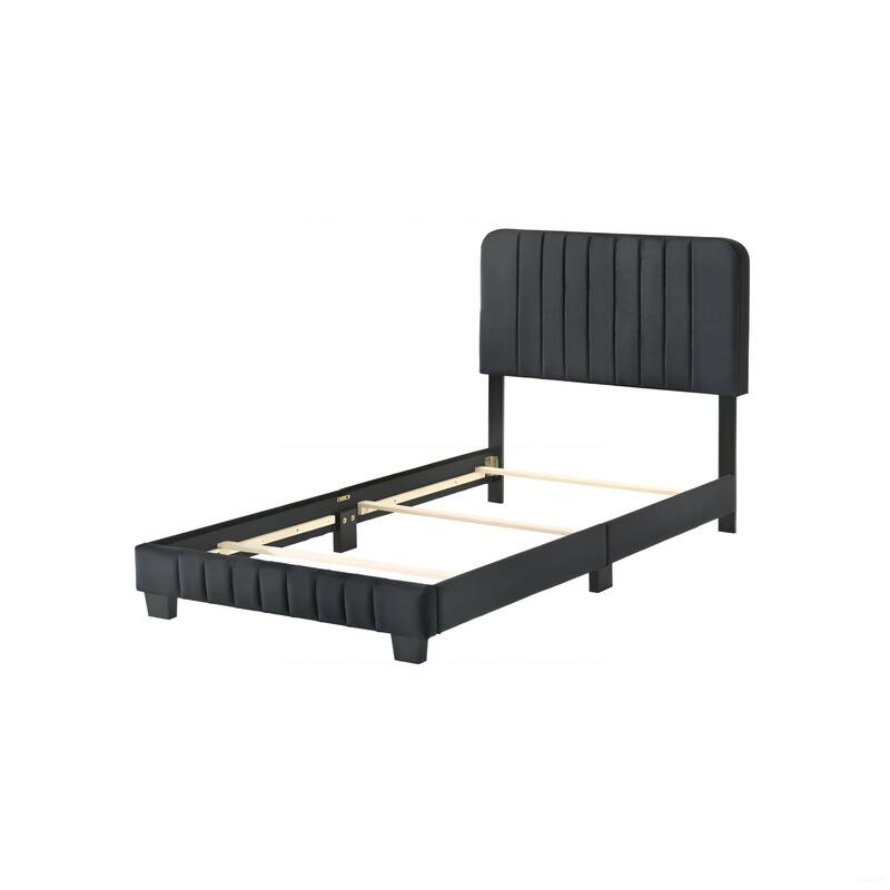 Modern Twin Bed with Storage and Velvet Upholstery