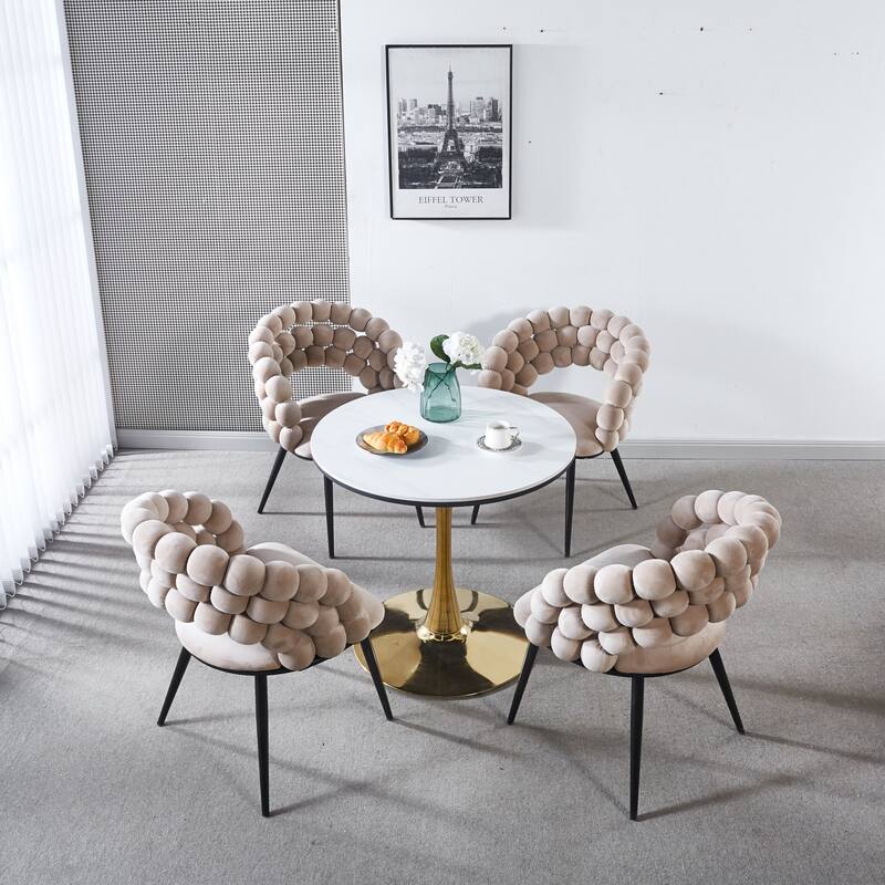Modern chair(set of 2 ) with golden color iron tube legs, soft cushions and comfortable backrest, hairball back