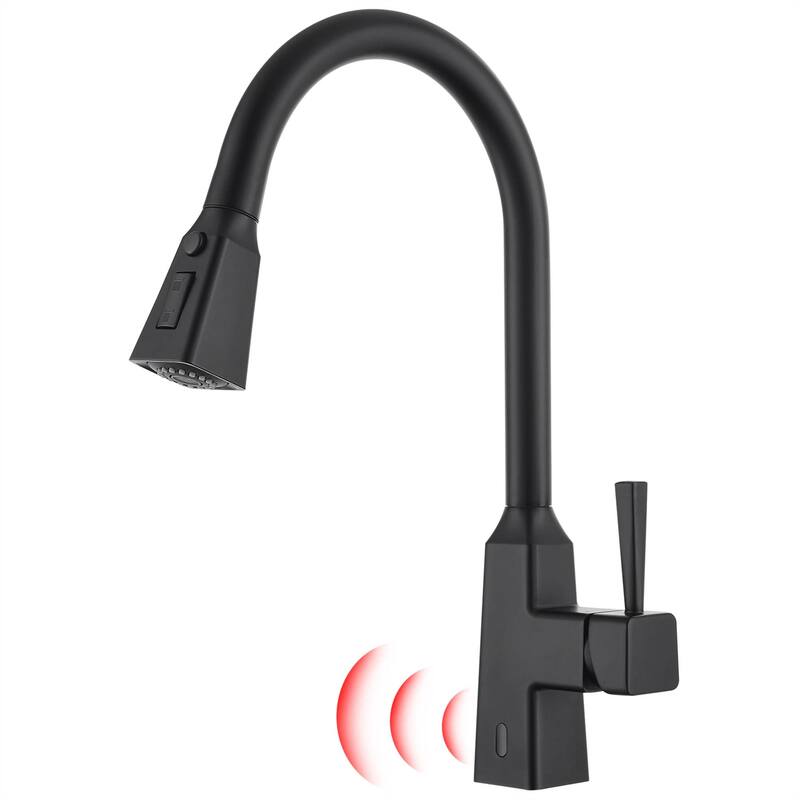 Touchless Kitchen Faucet With Pull Down Sprayer 1 Hole Smart Kitchen Sink Faucet Single Handle Hand Free Modern Vanity Basin Tap - Matte Black