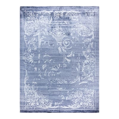 Modern One-of-a-Kind Hand-Knotted Area Rug, Blue - 9' 2" x 12' 3"
