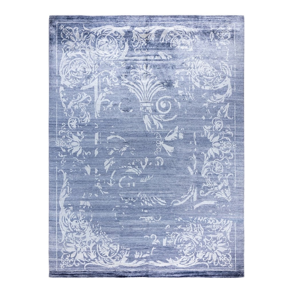 Modern One-of-a-Kind Hand-Knotted Area Rug, Blue - 9' 2" x 12' 3"