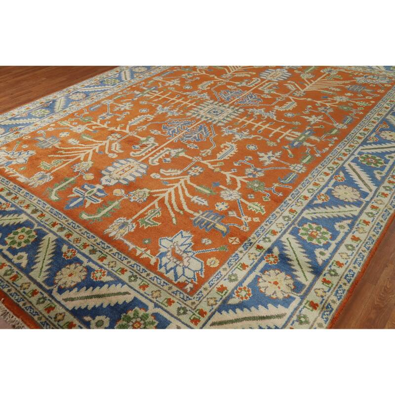 Hand Knotted Oriental 100% Wool Carpet Transitional All-Over Oranges & Rust Oushak Area Rug - 11' 11'' X 9' 0''