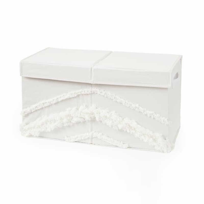 Ivory Boho Bohemian Collection Girl or Boy Kids Fabric Toy Bin Storage - Gender Neutral Off White Farmhouse Chic Fringe