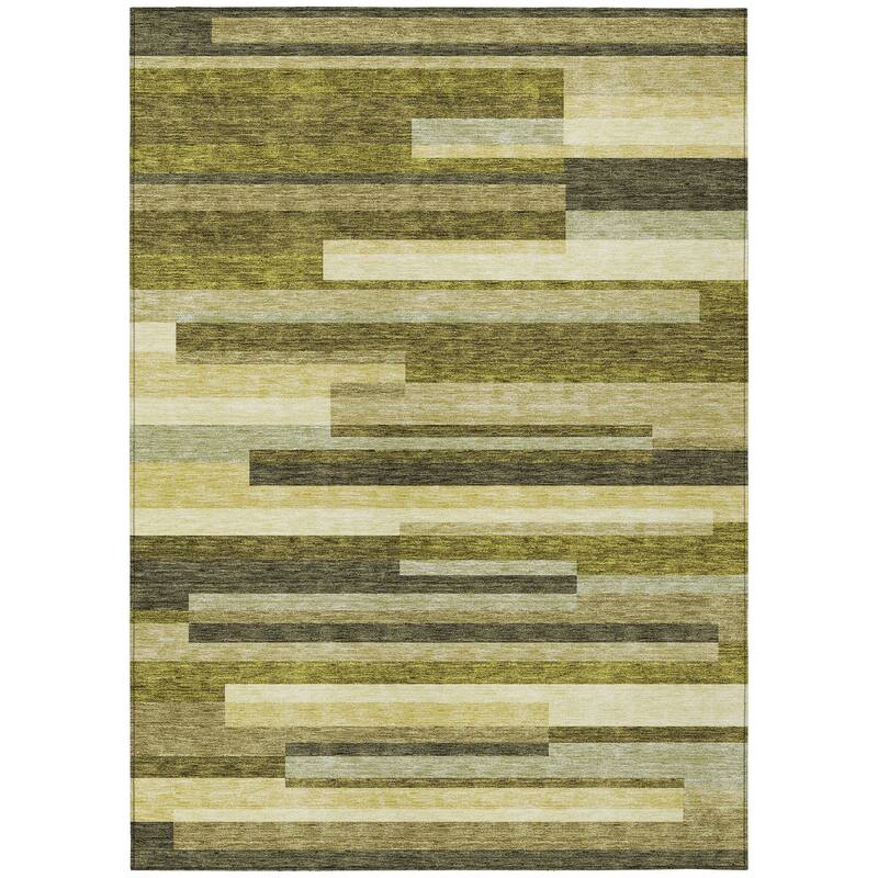Machine Washable Indoor/ Outdoor Modern Stripes Chantille Rug