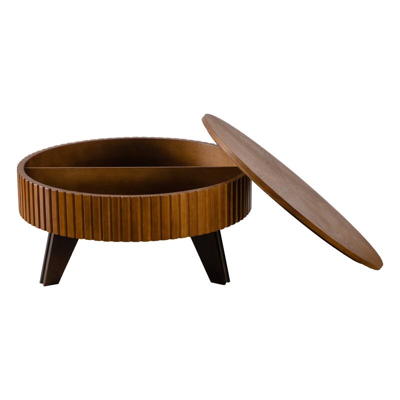 31.5" Retro Round Coffee Table with Storage Space, Suitable for Living Room and Office