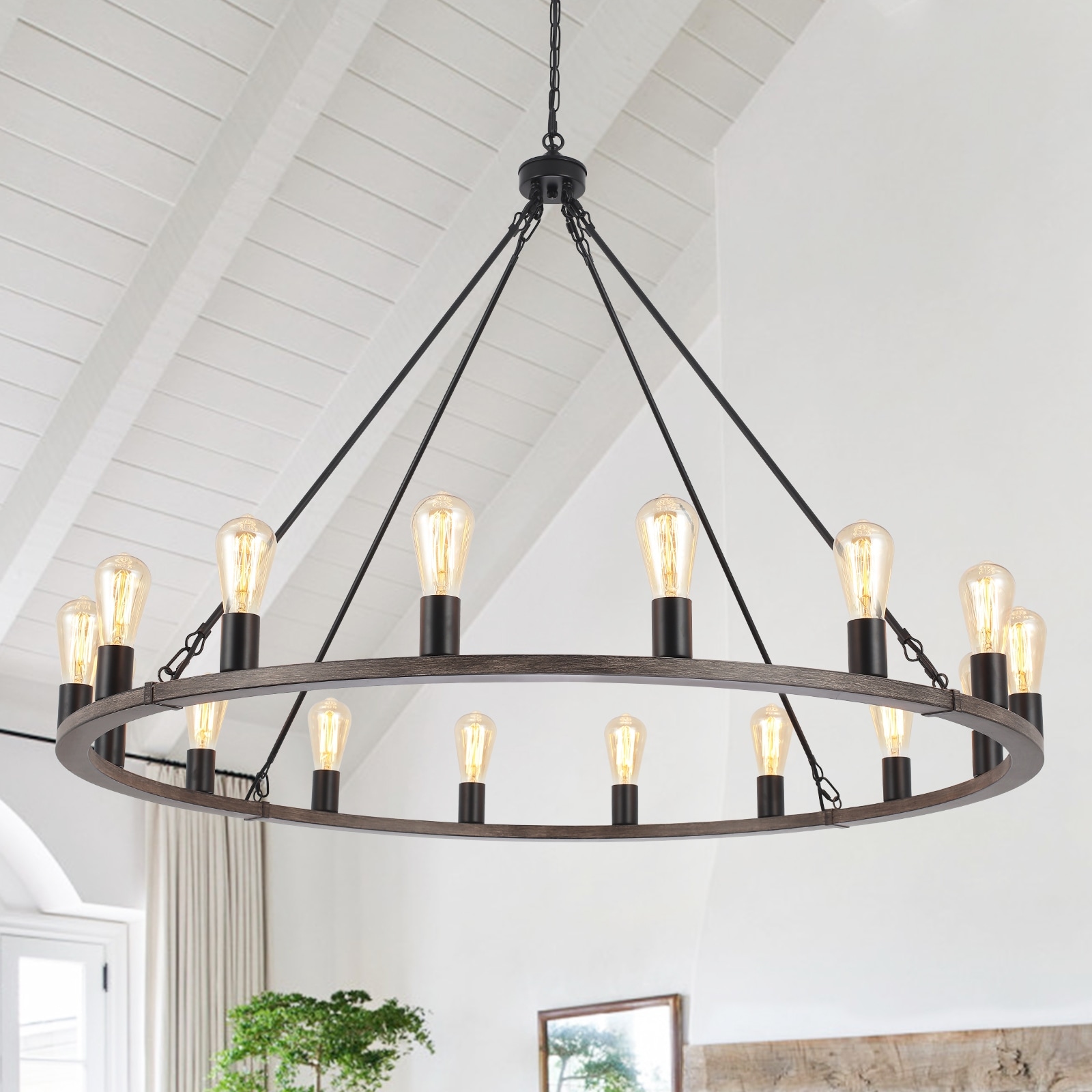 16-Light Farmhouse Chandelier , 47.24 In Wagon Wheel Chandelier for Dining Room Living Room Bedroom Kitchen