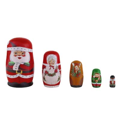 Set of 5 Nesting Wood Figures - Santa and North Pole Pals