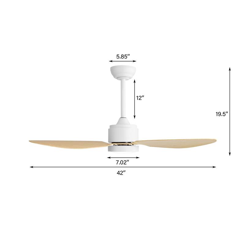 MLiAN 42 in 3 ABS Blades Indoor and Outdoor Ceiling Fan with Integrated LED and Remote Downrod