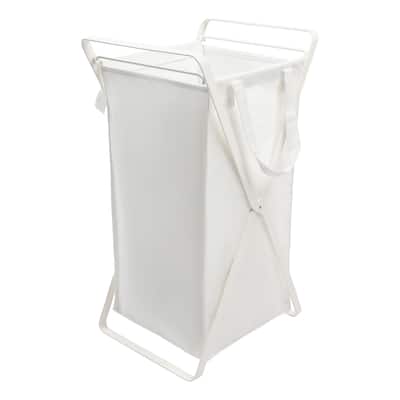 Yamazaki Home Laundry Hamper with Cotton Liner - Two Sizes, Steel and Cotton, Small, 12 gallons, 45 liters, Collapsible