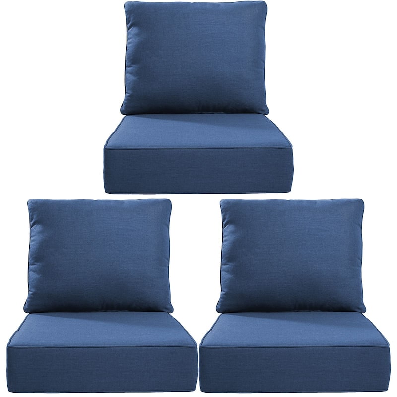 22" W x 24" D x 6" T Water & Fade Resistant Outdoor Lounge Chair Replacement Cushion Set - 3 Sets - Navy Blue