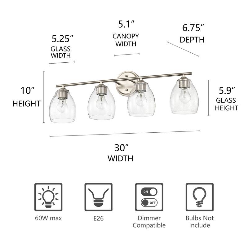 Brushed Nickel 3-Light/4-Light Vanity Light with Bell-shaped Seedy Glass Shades