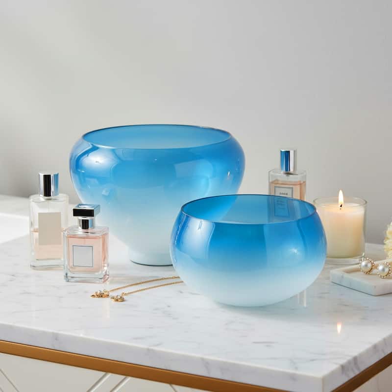 Decorative Glass Ombre Bowl - Home Decor - Set of 2 - 10", 13", Blue - 14.0"