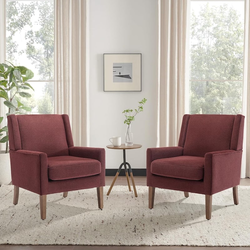Mid-Century Linen Wing Chair - Tailored Channel Tufting & Walnut Tapered Legs, Compact Accent for Reading Nooks