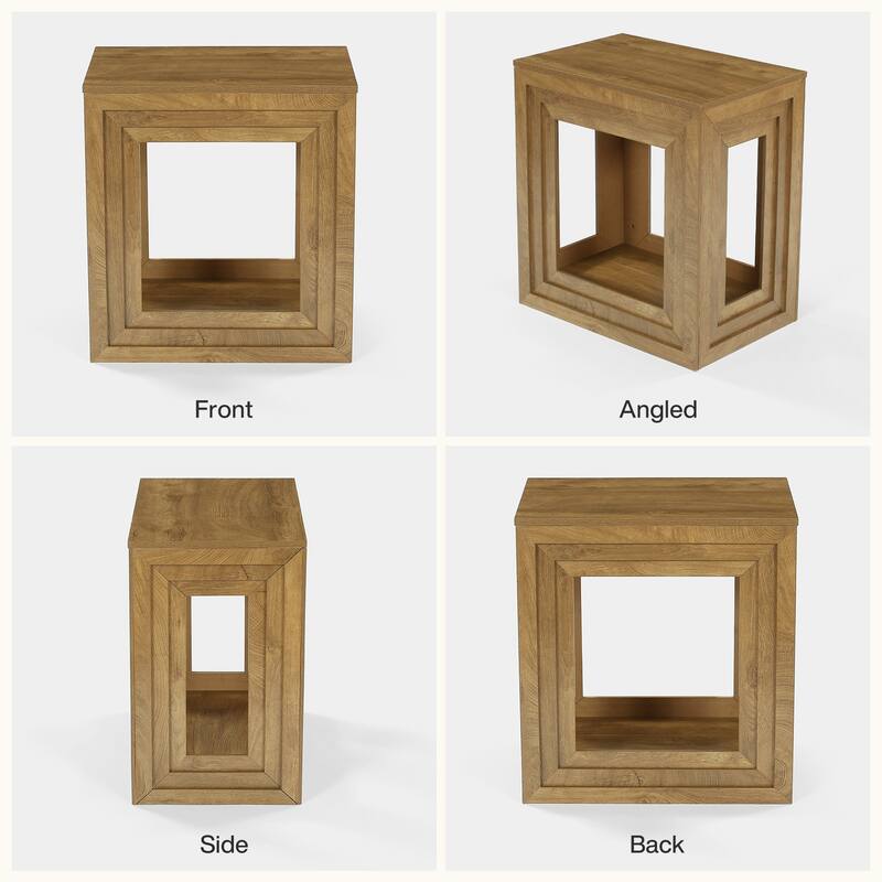 End Table with 2-Tier Storage, 24" Square Farmhouse Wooden Side Table