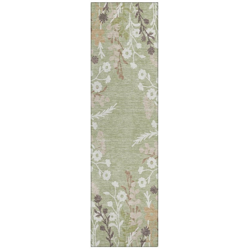 Machine Washable Indoor/ Outdoor Floral Border Chantille Rug