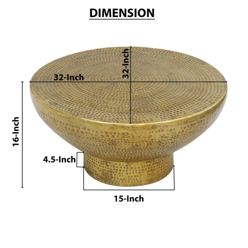 Orion Coffee Table | 32 Inch Round Martini Glass Shape |Hammered Antique Brass Finish