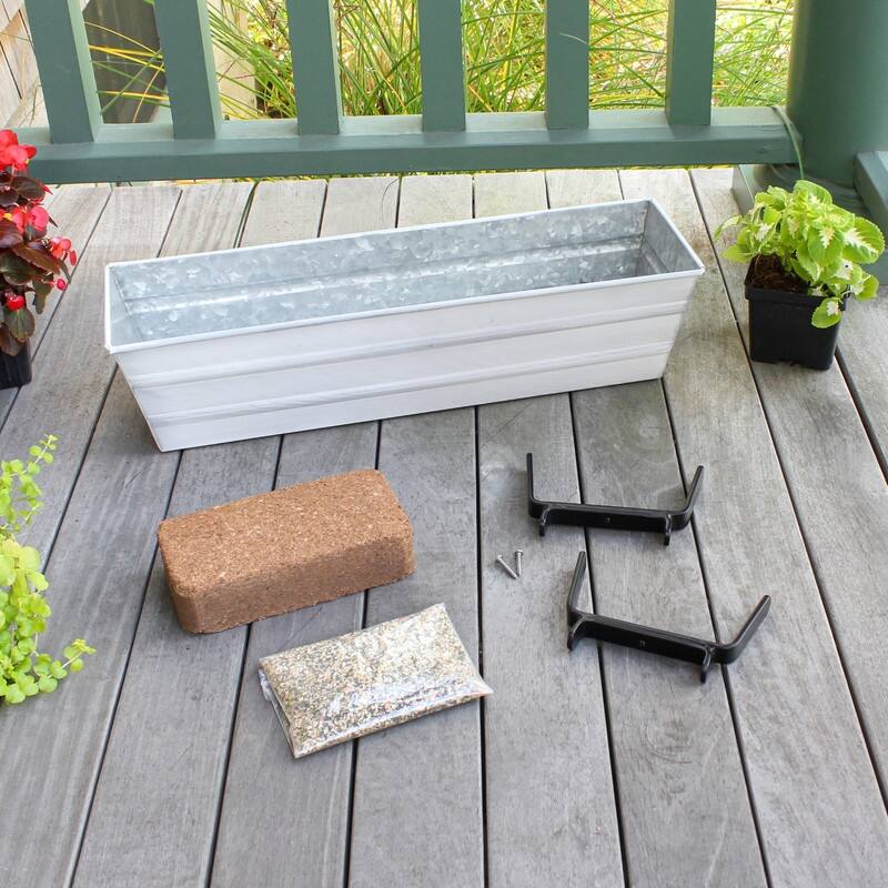 Achla Designs 22"W Galvanized Steel/Wrought Iron Bloom Box Garden Growing Kit With Brackets for 2 x 4 Railings