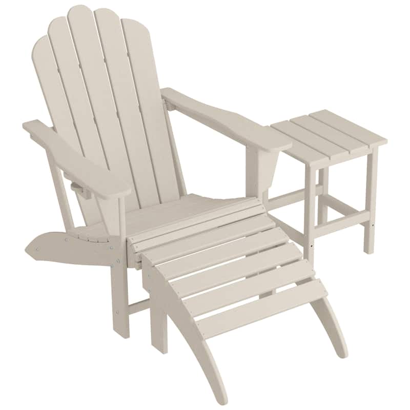 Aderson Outdoor Poly Adirondack Chair with Side Table and Ottoman - Sand