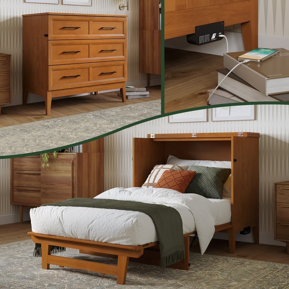Santa Fe Murphy Bed Chest with Mattress and Built-in Charger