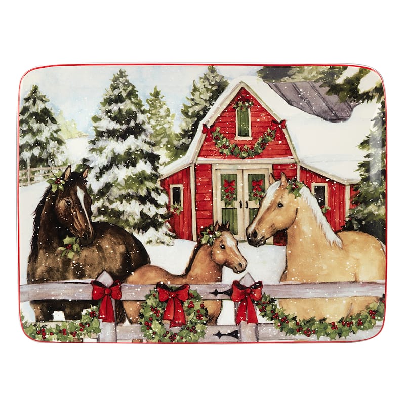 Certified International Homestead Christmas 16" x 12" Oval Serving Platter