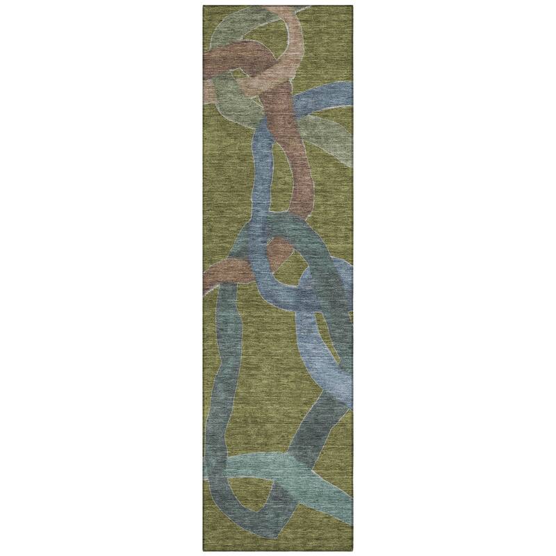 Machine Washable Indoor/ Outdoor Abstract Links Chantille Rug