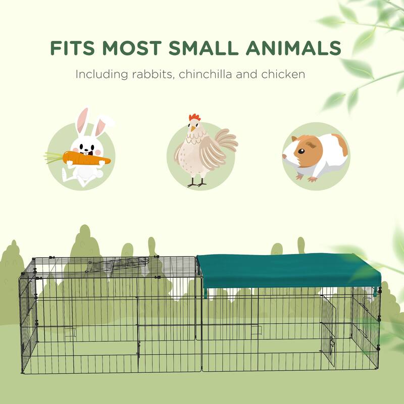 Green-Black Small Animal Cage with Steel Frame, Roof and Multiple Gates - 72.75" W x 29.5" D x 19.7" H