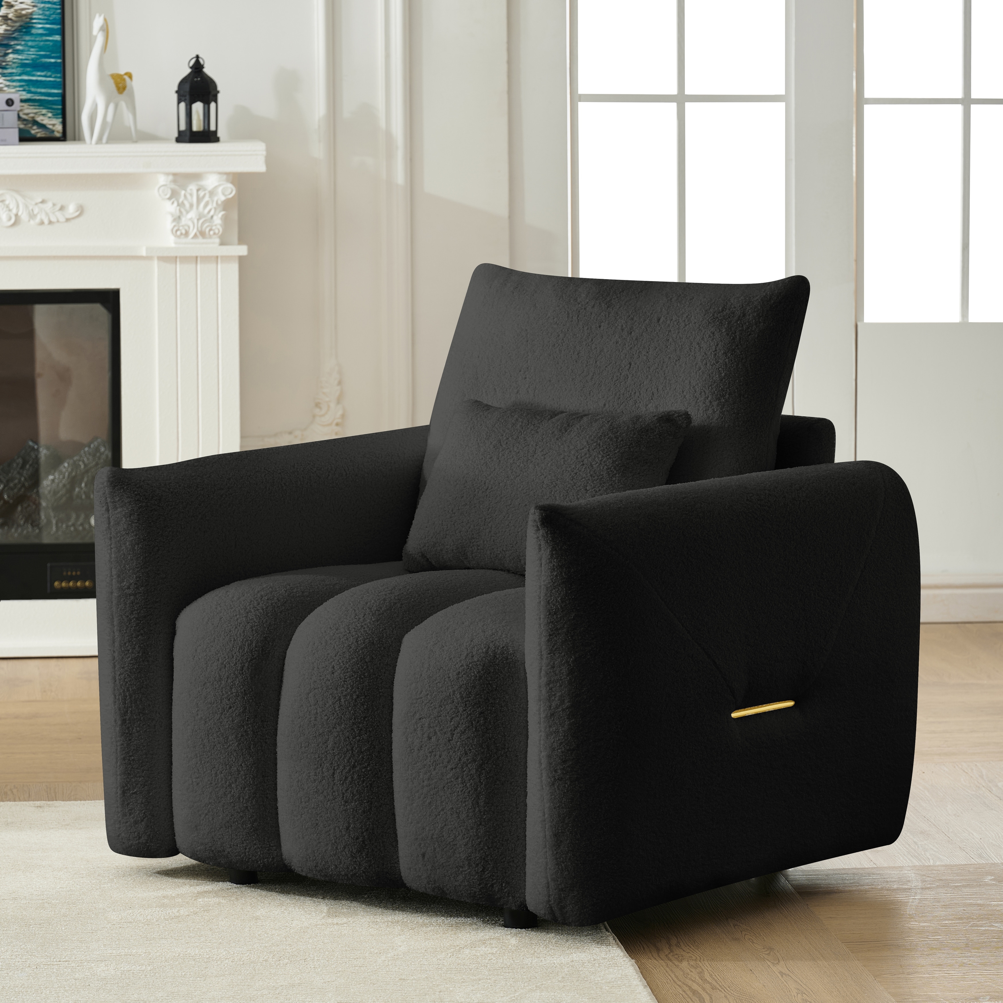 Homy Casa Modern Teddy Fabric Lounge Black Armchair Pillow