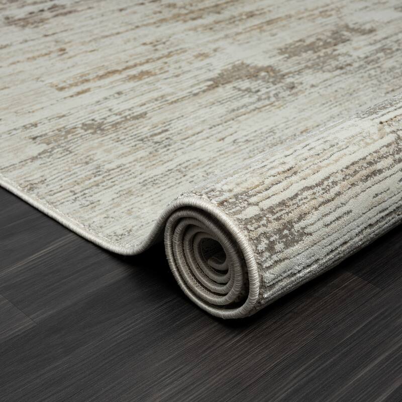 Bailey Transitional Striped Gray/Beige Performance Indoor Area Rug by Sevita
