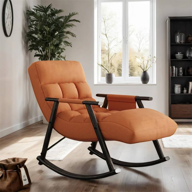 Folding Rocking Upholstered Chair with Adjustable Back and Footrest