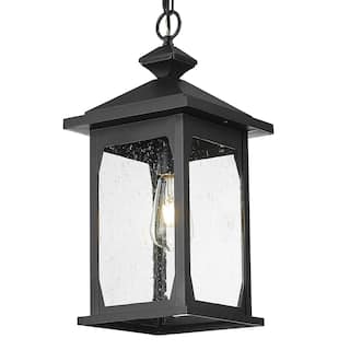 Modern 19" Black Porch Light - Aluminum & Seeded Glass