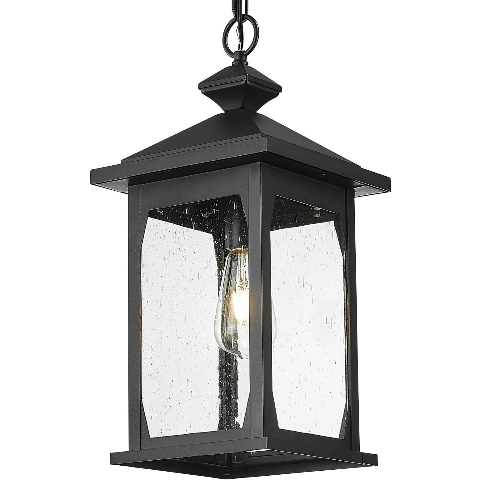 Modern 19" Black Porch Light - Aluminum & Seeded Glass