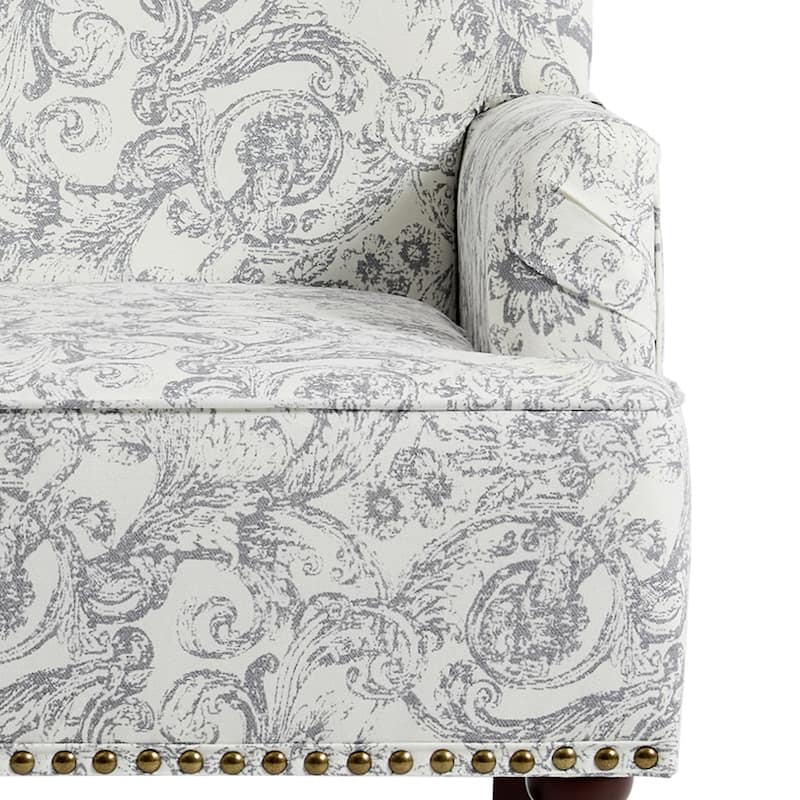 Linen Accent Chairs Nailhead Trim Armchairs with Wooden Legs