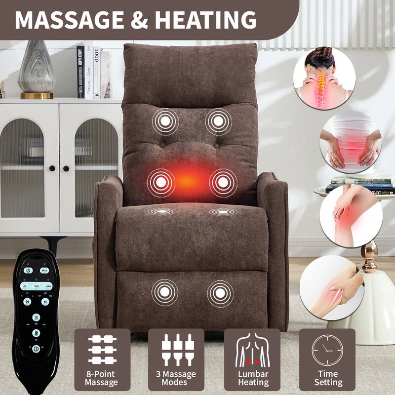 Chenille Power Lift Recliner Chair, Single Motor Heavy Duty Recliner Chair with Massage & Heat, Lounge Sofa Chair with USB Port