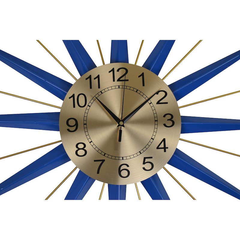 HomeRoots 27" Blue And Gold Metal Silent Analog Starburst Wall Clock - 27.00 in. x 27.00 in. x 2.00 in.