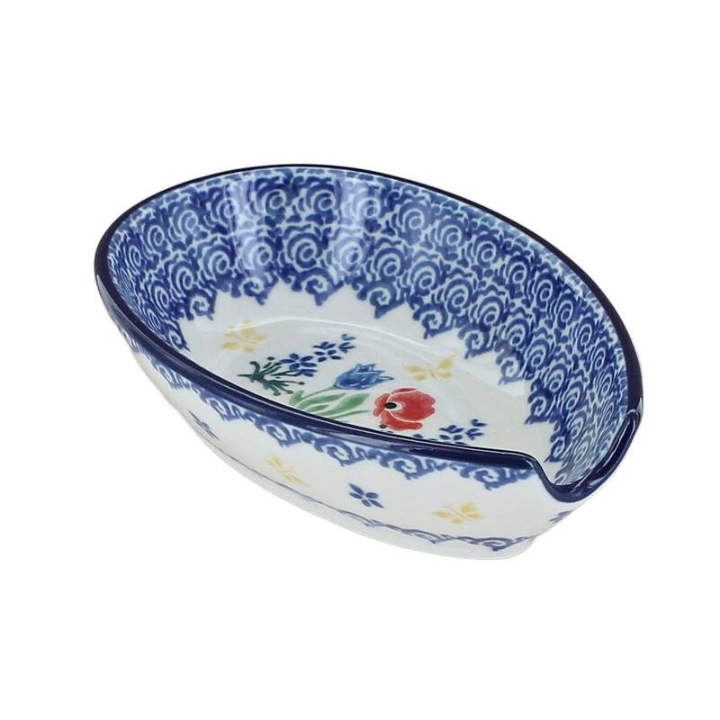 Blue Rose Polish Pottery 381 Ceramika Artystyczna Small Spoon Rest - Memory Garden
