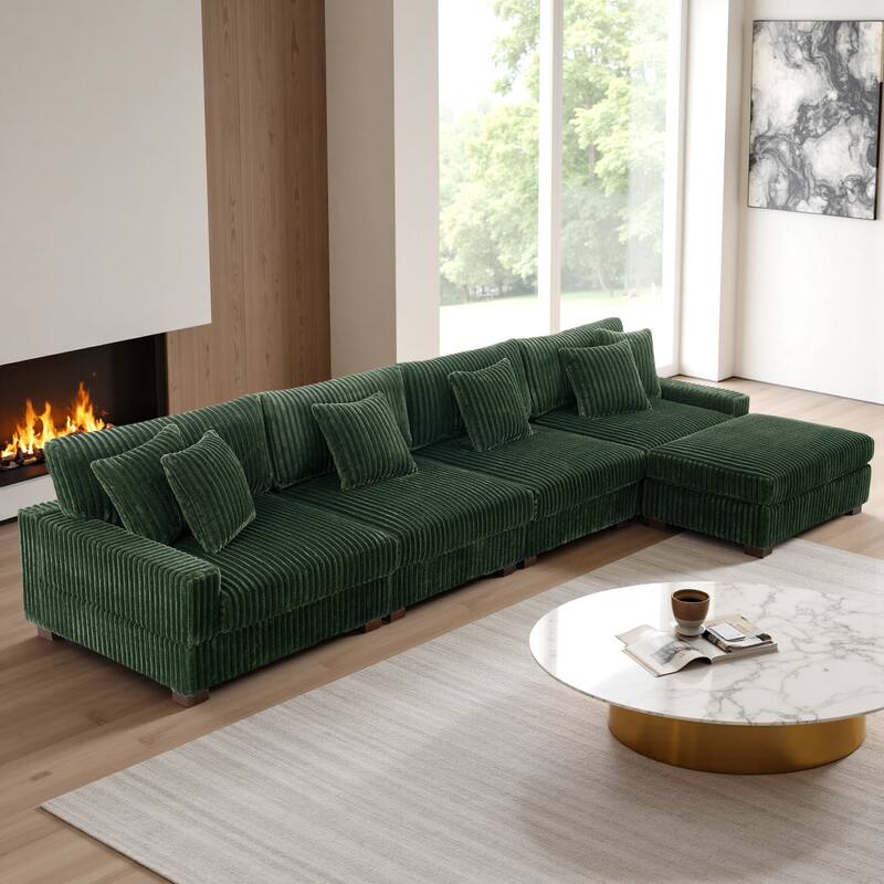 Modular Cotton Flannel Plush Sectional Sofa with Ottomans