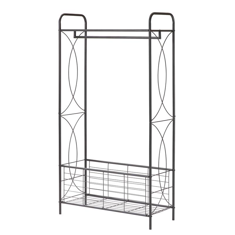 Freestanding Garment Rack, OpenStyle Wardrobe, Hanging Rail with Metal Basket,Bathroom Storage