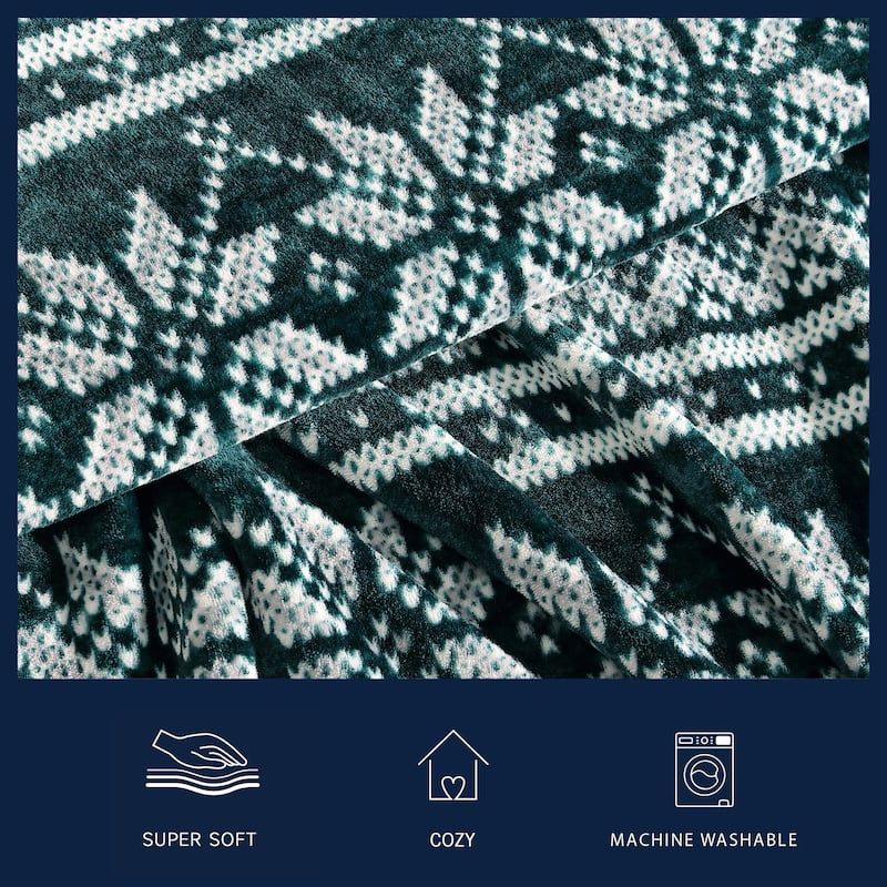 Nautica Fairisle Texture Ultra Soft Plush Green Blanket