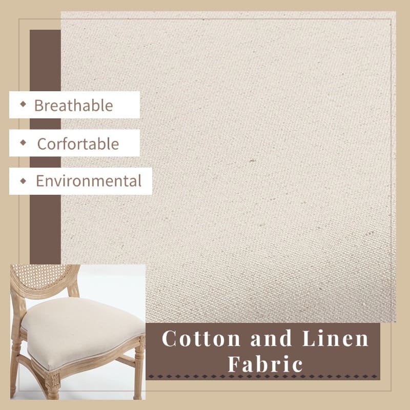 Fabric Dining Chairs Set of 2, Upholstered Kitchen Side Chairs, Accent Chair with Round Backrest & Solid Wood Legs