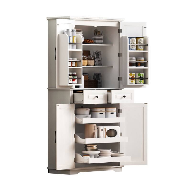 Freestanding 71" Tall Kitchen Pantry Cabinet with Pull-Out Organizers and Unique Embossed Texture for Organized Storage