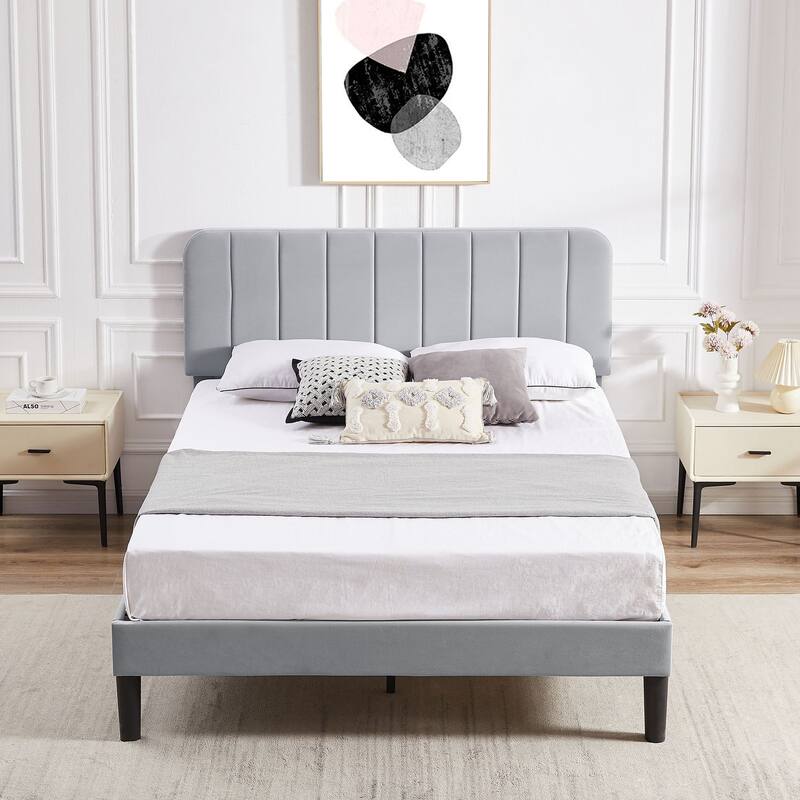 Javlergo Upholstered Bed Frames with Height-adjustable Headboard