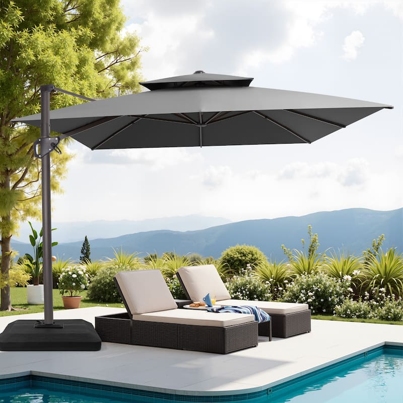 VredHom Patio Outdoor 9 x 11 FT Cantilever-Offset Umbrella with Premium Weight Base