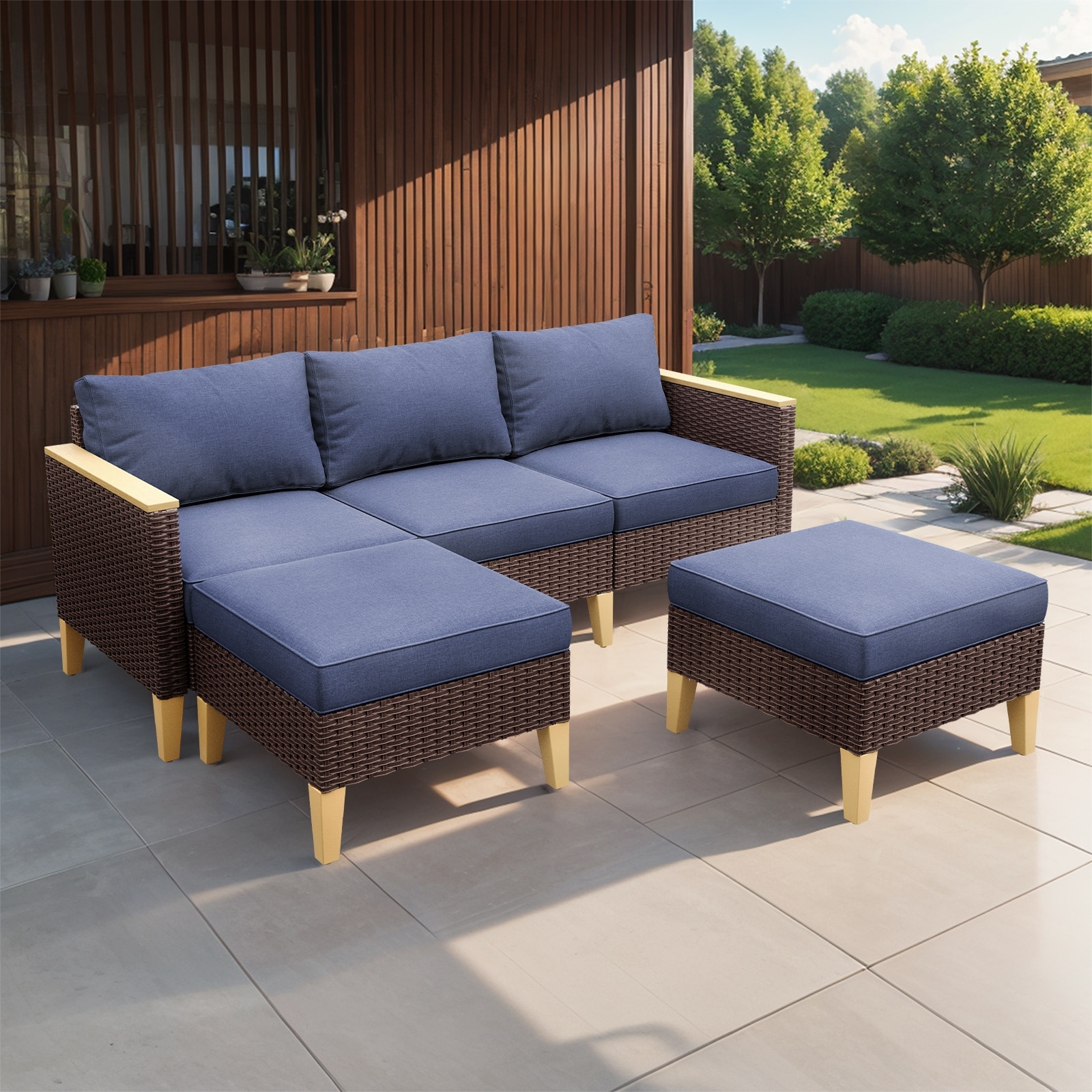 Patio Sofa Outdoor Furniture with Cushion Blue Brown